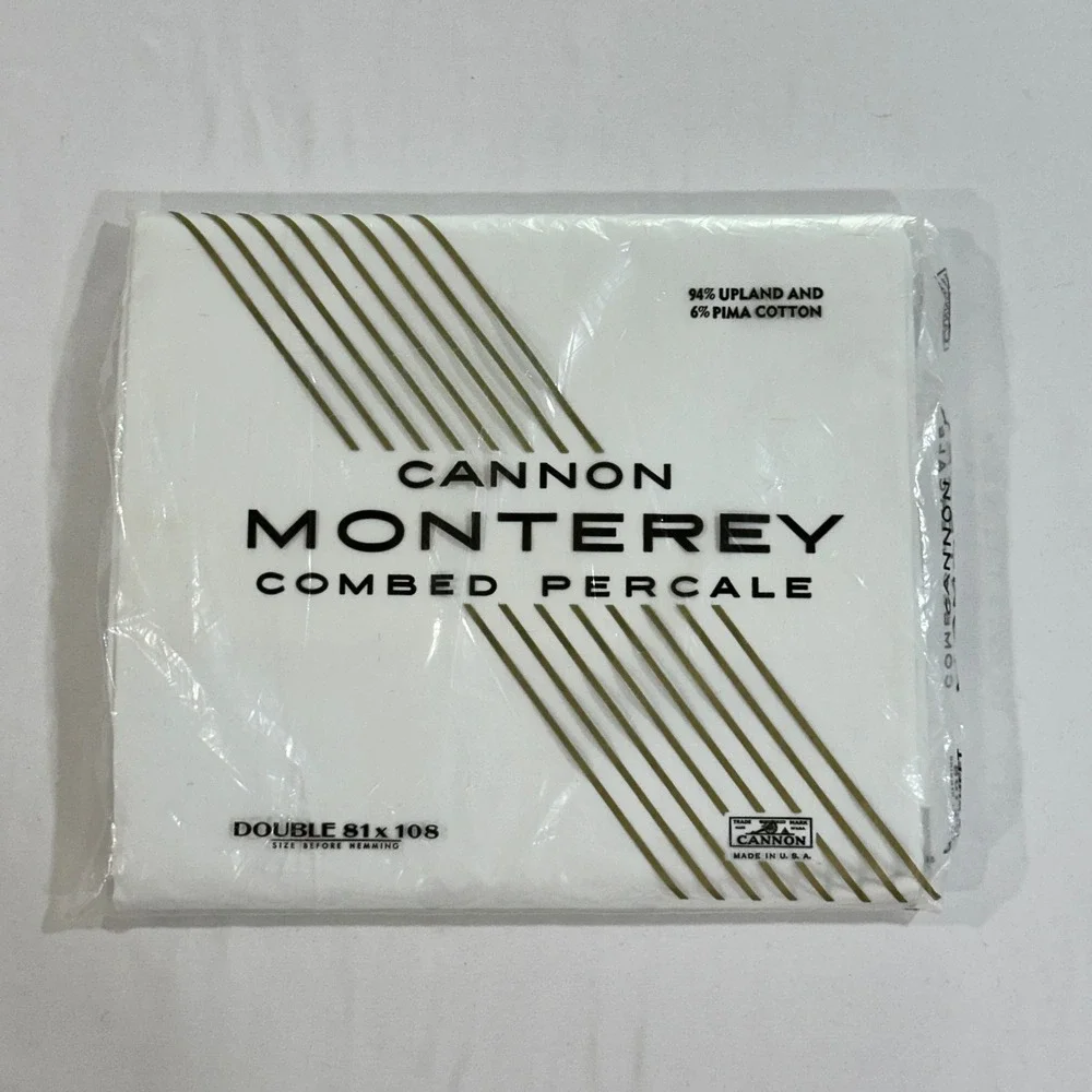 Cannon Monterey Flat Sheet Double Full Combed Percale Cotton Vintage White USA